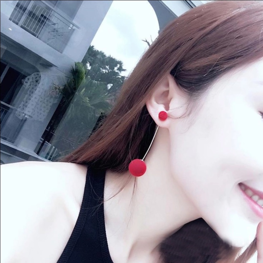 🎁Red Double Faux Fur Ball Drop Earrings